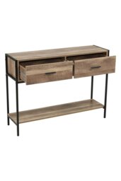 Rackhams Rustic Brown Metal Frame Console Table with 2 Drawer and Shelf - Brown - thumbnail 6