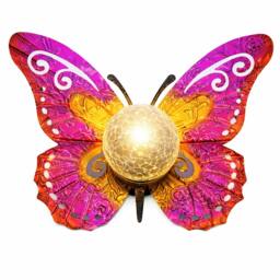 Rackhams Solar Garden Ornament – Metal Sunset Butterfly with LED Crackle Glass Ball - thumbnail 1
