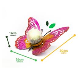 Rackhams Solar Garden Ornament – Metal Sunset Butterfly with LED Crackle Glass Ball - thumbnail 2