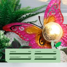 Rackhams Solar Garden Ornament – Metal Sunset Butterfly with LED Crackle Glass Ball - thumbnail 5