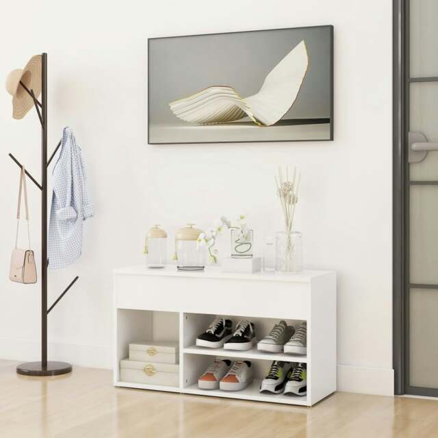 Rackhams Shoe Bench White 80x30x45 cm Engineered Wood