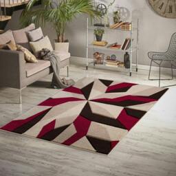 Rackhams Carved Rug Contemporary - Beige Red - 80cm x 150cm (2.6ft x 5ft)