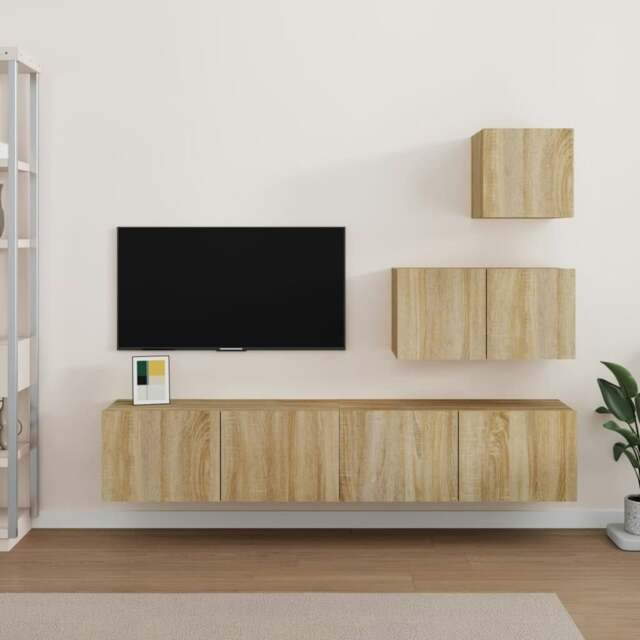 Rackhams 4 Piece TV Cabinet Set Sonoma Oak Engineered Wood - Brown - Engineered wood