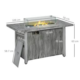 Rackhams 50,000 BTU Gas Fire Pit Table with Cover and Glass Screen - Grey - thumbnail 3