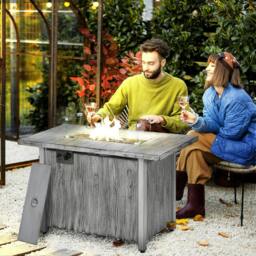 Rackhams 50,000 BTU Gas Fire Pit Table with Cover and Glass Screen - Grey - thumbnail 2
