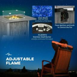 Rackhams 50,000 BTU Gas Fire Pit Table with Cover and Glass Screen - Grey - thumbnail 5