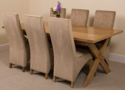 Rackhams Vermont Cross Leg Oak Extending Dining Table with Lola Fabric Chairs - 6 chairs - Grey - thumbnail 4