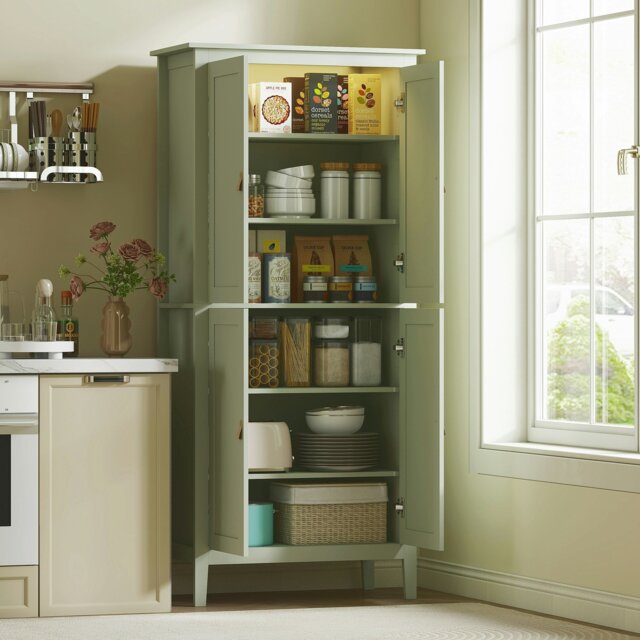 Rackhams 176.5 cm Tall Freestanding Pantry Storage Cabinet with 4 Doors Green - Green - image 1
