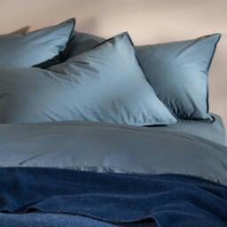 Rackhams Storm Blue Stonewashed Cotton Pillowcases - Standard - Pair - Housewife