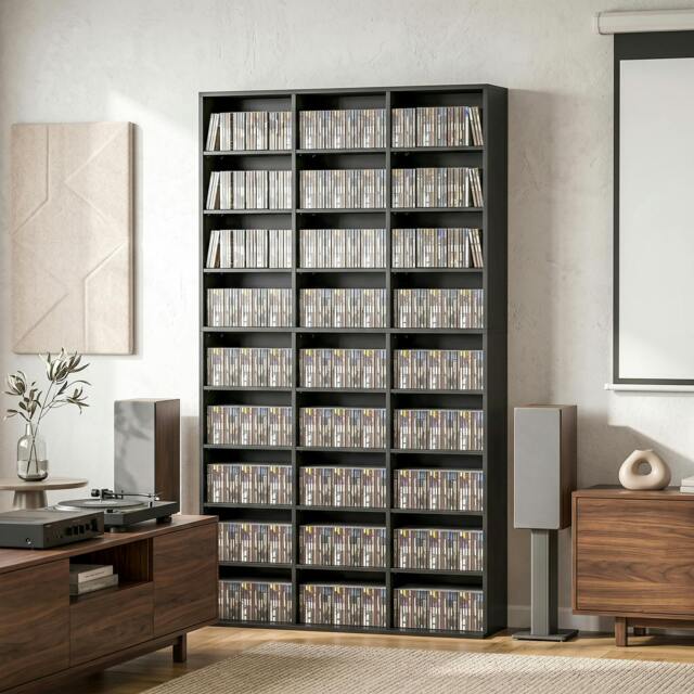 Rackhams 835 CD/500 DVD Storage Unit, Blu-ray Media Storage Shelf, Black - image 1
