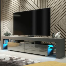 Rackhams Sleek 200cm Modern  TV Unit Grey Cabinet Stand High Gloss Doors with Free LED Lights - 200 cm - 1 - Dark Grey Matt Body & Dark Grey Gloss Doors - thumbnail 2