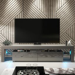 Rackhams Sleek 200cm Modern  TV Unit Grey Cabinet Stand High Gloss Doors with Free LED Lights - 200 cm - 1 - Dark Grey Matt Body & Dark Grey Gloss Doors - thumbnail 3