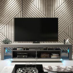 Rackhams Sleek 200cm Modern  TV Unit Grey Cabinet Stand High Gloss Doors with Free LED Lights - 200 cm - 1 - Dark Grey Matt Body & Dark Grey Gloss Doors - thumbnail 4