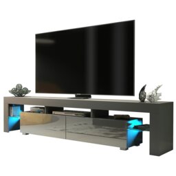 Rackhams Sleek 200cm Modern  TV Unit Grey Cabinet Stand High Gloss Doors with Free LED Lights - 200 cm - 1 - Dark Grey Matt Body & Dark Grey Gloss Doors - thumbnail 6