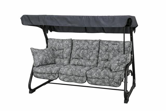 Rackhams Pendulum 3 Seater Garden Hammock Swing with Cushions - Convertible Bed - Aspen Grey (Black Frame) - 190(L) x 160 (W) - image 1