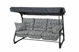 Rackhams Pendulum 3 Seater Garden Hammock Swing with Cushions - Convertible Bed - Aspen Grey (Black Frame) - 190(L) x 160 (W)