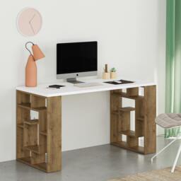 Rackhams Labirent Modern Desk with Bookshelf Legs White Anthracite Grey 137cm - Oak - thumbnail 6