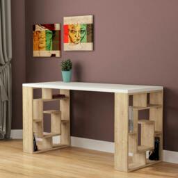 Rackhams Labirent Modern Desk with Bookshelf Legs White Anthracite Grey 137cm - Oak - thumbnail 1