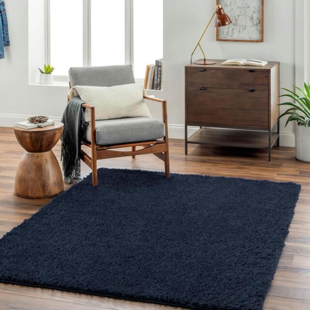 Rackhams Moda Shag-Solid Color Dark Blue Plush Soft Pile Rug - 120 x 180 cm - image 1