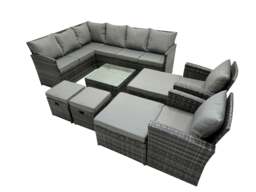 Rackhams 12 Seat Poly Rattan Outdoor Patio Coffee Table Corner Sofa Set with 4 Stools 2 Chairs for Garden Backyard Dark Grey Mixed - thumbnail 2