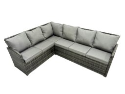 Rackhams 12 Seat Poly Rattan Outdoor Patio Coffee Table Corner Sofa Set with 4 Stools 2 Chairs for Garden Backyard Dark Grey Mixed - thumbnail 4