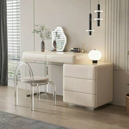 Rackhams Donnelly Dressing Table With LED Mirror, Cream - Cream - Chest Of Drawer On The LEFT - With Chair - thumbnail 2