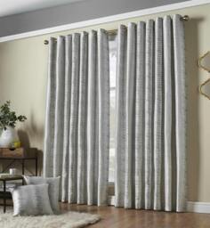 Rackhams Reflect Jacquard Fully Lined Ready Made Ring Top Curtains - Silver - 117cm width x 183cm drop - thumbnail 1