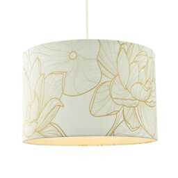 Rackhams Designer Cream Linen Fabric 12 Inch Lampshade with Large Shiny Gold Foil Flowers - thumbnail 2