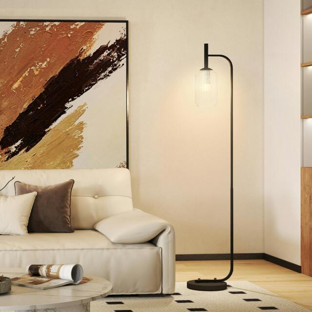 Rackhams Modern Floor Lamp with Glass Lampshade, Foot Switch for Living Room - Black - Bulb not included - Metal, glass - image 1