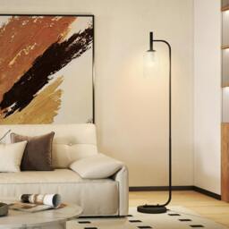 Rackhams Modern Floor Lamp with Glass Lampshade, Foot Switch for Living Room - Black - Bulb not included - Metal, glass