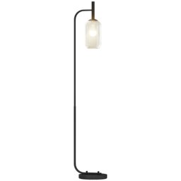 Rackhams Modern Floor Lamp with Glass Lampshade, Foot Switch for Living Room - Black - Bulb not included - Metal, glass - thumbnail 2