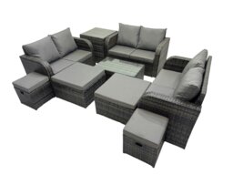 Rackhams Outdoor Love Sofa Coffee Table Set Garden Rattan Furniture Set 10 Seater with 4 Stools Side Table Dark Grey - thumbnail 2