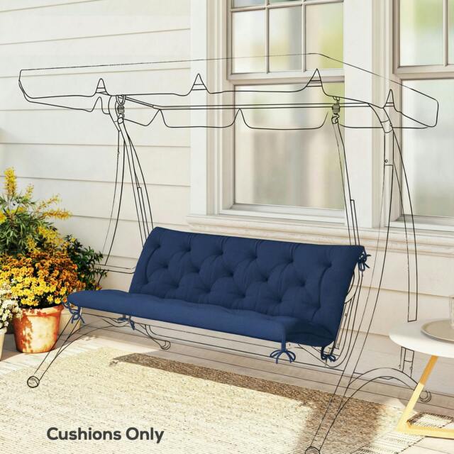 Rackhams 2 Seater Garden Bench Cushion Outdoor Seat Pad with Ties - Blue - 150 x 98 x 8 cm - image 1
