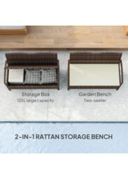 Rackhams Rattan Garden Bench w/ 125L Storage, Cushioned Outdoor Bench, Brown - thumbnail 5