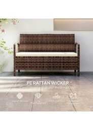 Rackhams Rattan Garden Bench w/ 125L Storage, Cushioned Outdoor Bench, Brown - thumbnail 6