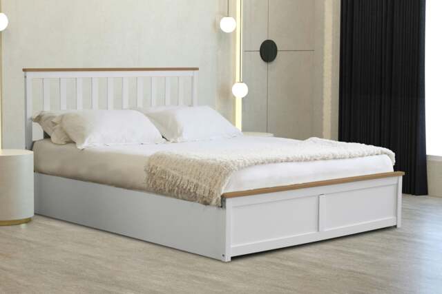 Rackhams Bexley Wooden Ottoman Gas Lift Storage Bed 3ft 4ft 4ft6 5ft White Or Grey - White - Twin - image 1