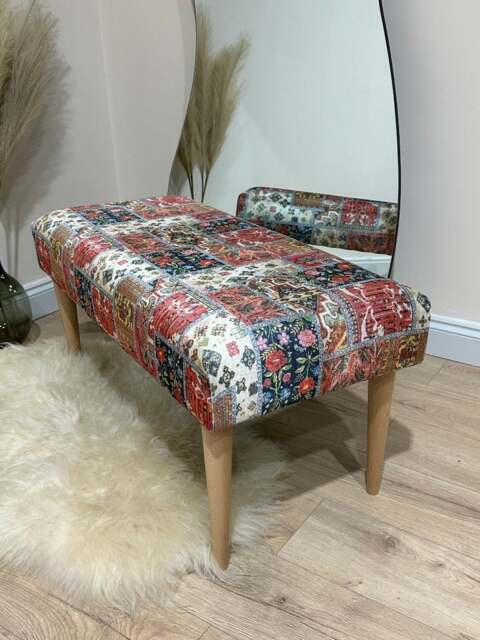 Rackhams Premium Printed Pattern Fabric Footstool Ottoman – Multi-Functional Pouffe Footrest & Table - 30 x 30 Inches (76 x 76cm) - image 1