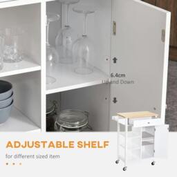 Rackhams Kitchen Trolley, Kitchen Island on Wheels, w/ Wood Top, 3 Shelves and Storage Cupboard, White - thumbnail 6