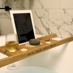 Rackhams Personalised Solid Oak Bath Tray Caddy – Luxury Handmade Wooden Bath Board - 65cm - thumbnail 2