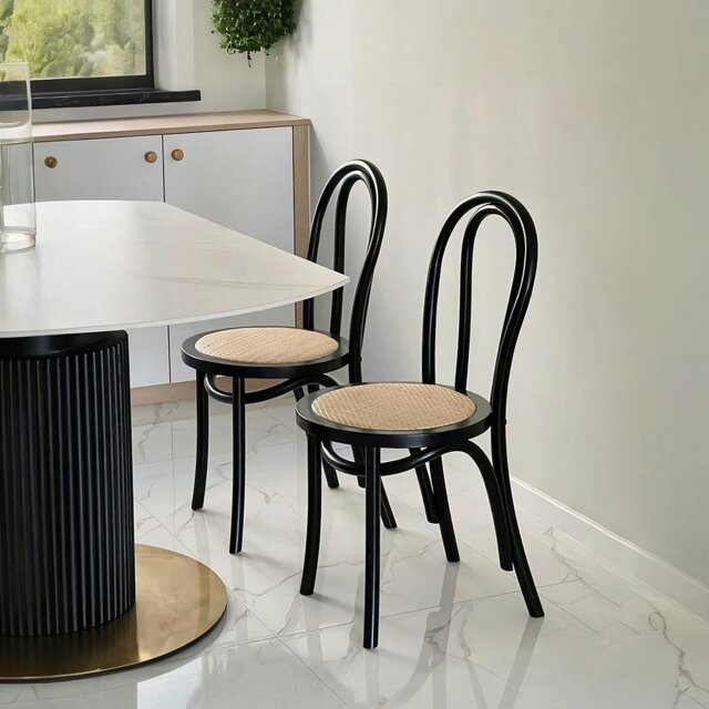 Rackhams Sonnet Dining Chair, Solid Wood - Black - Style B (With Rattan Seat) - Style B (With Rattan Seat)