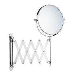 Rackhams Polished Chrome Double Sided Mirror (170mm) Wall Mounted Retractable Arm 7x Magnification Bathroom Makeup or Shaving Mirror