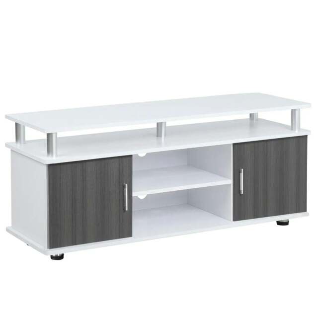 Rackhams TV Cabinet Unit for TVs up to 50'' with Storage Shelf and Cupboards, Living Room Entertainment Center Media Console, Grey and White - image 1