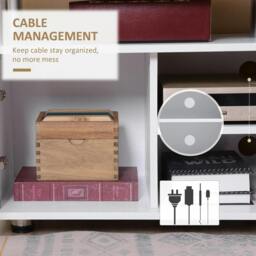 Rackhams TV Cabinet Unit for TVs up to 50'' with Storage Shelf and Cupboards, Living Room Entertainment Center Media Console, Grey and White - thumbnail 6