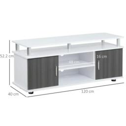 Rackhams TV Cabinet Unit for TVs up to 50'' with Storage Shelf and Cupboards, Living Room Entertainment Center Media Console, Grey and White - thumbnail 3