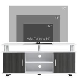Rackhams TV Cabinet Unit for TVs up to 50'' with Storage Shelf and Cupboards, Living Room Entertainment Center Media Console, Grey and White - thumbnail 4