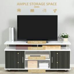 Rackhams TV Cabinet Unit for TVs up to 50'' with Storage Shelf and Cupboards, Living Room Entertainment Center Media Console, Grey and White - thumbnail 5