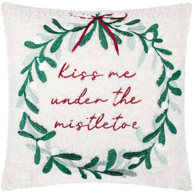 Rackhams Embroidered Mistletoe Christmas Cushion Cover - White/Multicoloured - 45cm x 45cm - White/Multicoloured - 100% Polyester - image 1