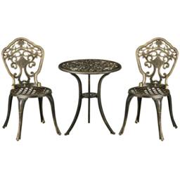 Rackhams Bava Cast Aluminium Bronze 3 Piece Garden Bistro Set With Parasol Hole Round Table - thumbnail 2