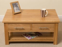 Rackhams Oslo Solid Oak Coffee Table with 2 Drawers - Brown - thumbnail 2