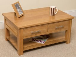 Rackhams Oslo Solid Oak Coffee Table with 2 Drawers - Brown - thumbnail 1